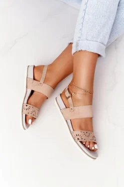 Sandały Płaskie></noscript>Evento Zamszowe Sandały Z Cyrkoniami Beżowe Cora