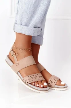 Sandały Płaskie></noscript>Evento Zamszowe Sandały Z Cyrkoniami Beżowe Cora