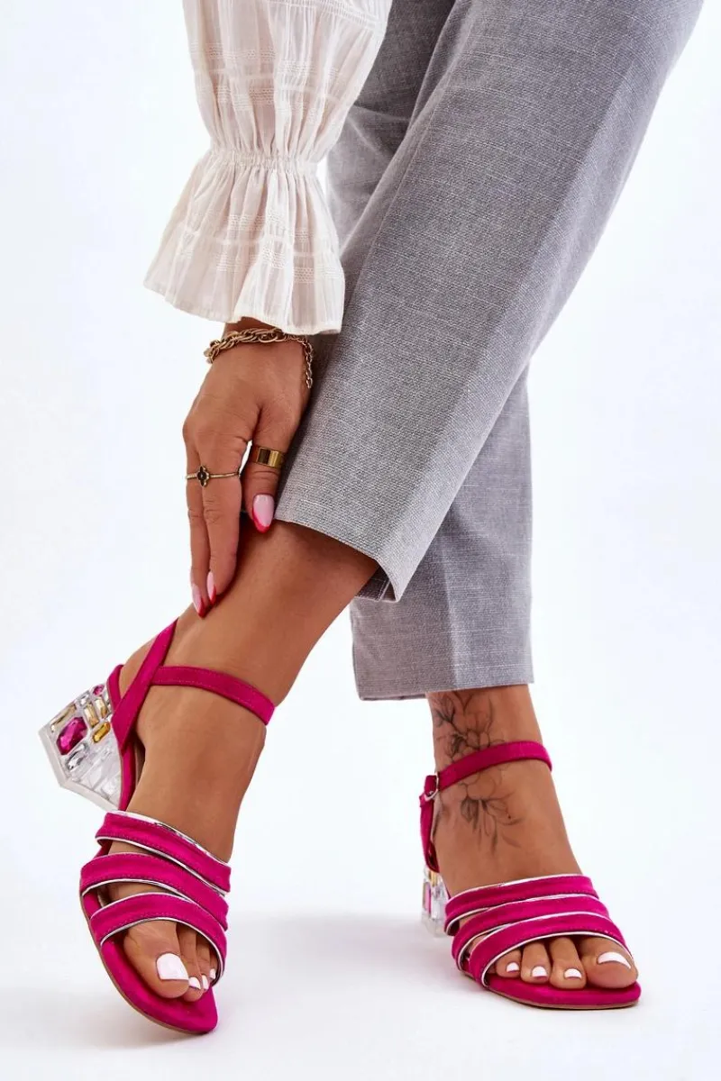 Zamszowe Sandały Z Kryształami Fuksja Callan Damskie Sandały Na Obcasie