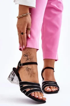 Damskie buty S.Barski Zamszowe Sandały Z Kryształami Czarne Callan Czarny