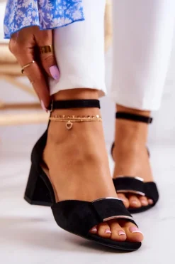 Sandały Na Obcasie>Buty Sergio Leone Zamszowe Sandały Z Ozdobą Czarne Floren