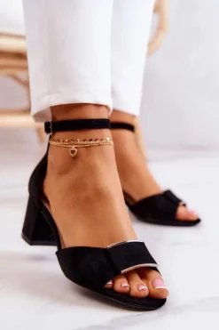 Sandały Na Obcasie></noscript>Buty Sergio Leone Zamszowe Sandały Z Ozdobą Czarne Floren