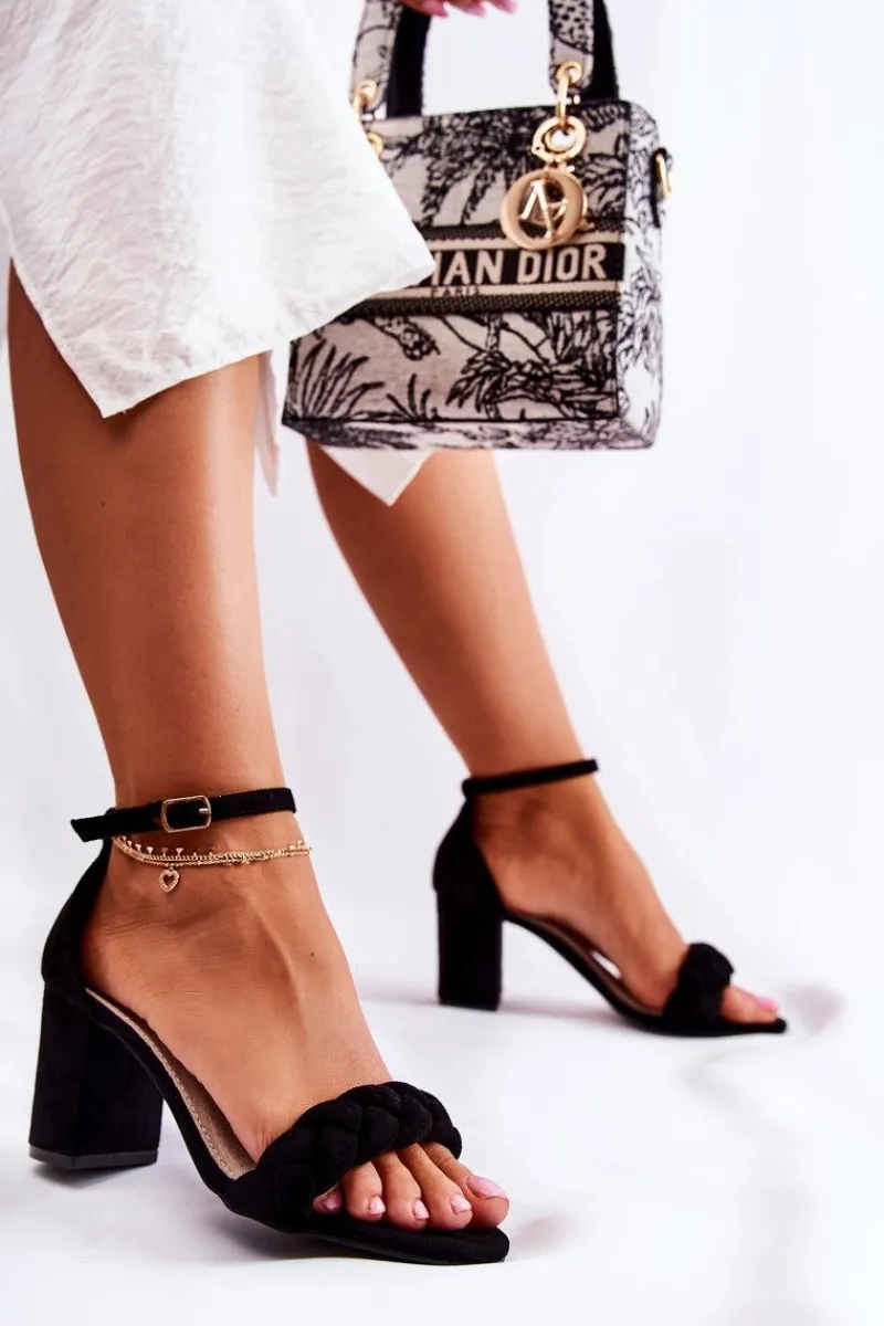 Sandały Na Obcasie>Boto Zamszowe Sandały Z Ozdobnym Warkoczem Czarne Casima