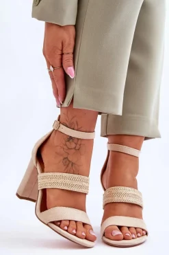 Sandały Na Obcasie>Boto Zamszowe Sandały Z Plecionym Paskiem Na Obcasie Beżowe Roselia