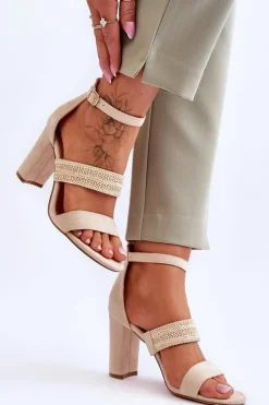 Sandały Na Obcasie>Boto Zamszowe Sandały Z Plecionym Paskiem Na Obcasie Beżowe Roselia