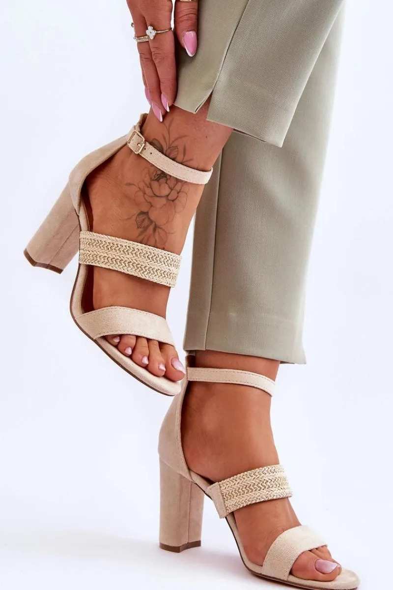 Sandały Na Obcasie>Boto Zamszowe Sandały Z Plecionym Paskiem Na Obcasie Beżowe Roselia