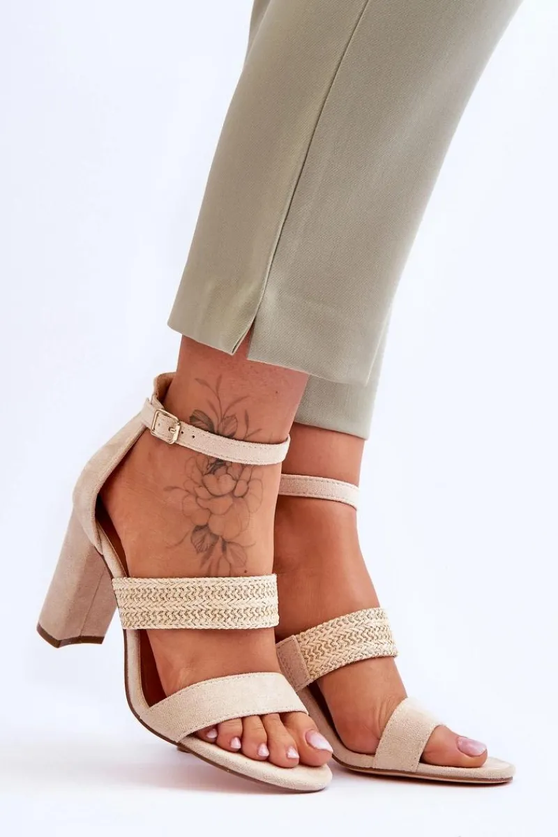 Sandały Na Obcasie>Boto Zamszowe Sandały Z Plecionym Paskiem Na Obcasie Beżowe Roselia