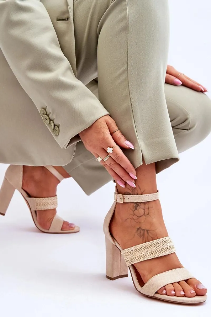 Sandały Na Obcasie>Boto Zamszowe Sandały Z Plecionym Paskiem Na Obcasie Beżowe Roselia