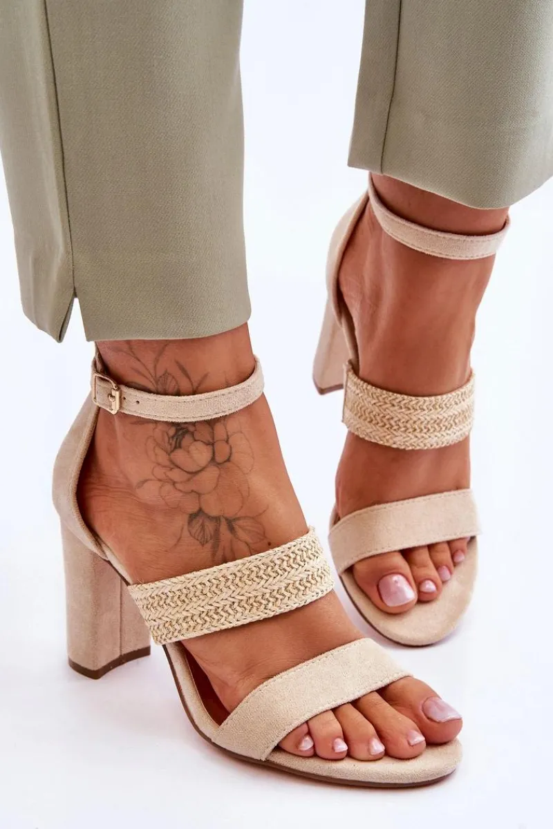 Sandały Na Obcasie>Boto Zamszowe Sandały Z Plecionym Paskiem Na Obcasie Beżowe Roselia