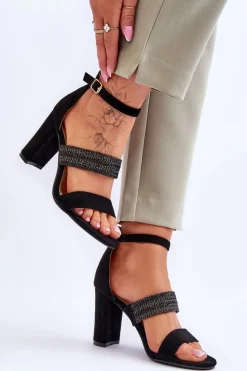 Sale Zamszowe Sandały Z Plecionym Paskiem Na Obcasie Czarne Roselia Damskie Sandały Na Obcasie