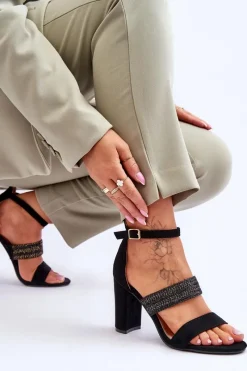 Sale Zamszowe Sandały Z Plecionym Paskiem Na Obcasie Czarne Roselia Damskie Sandały Na Obcasie