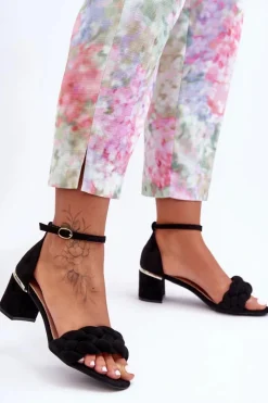 Best Boto Zamszowe Sandały Z Warkoczem Czarne Essenza