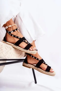 Discount Zamszowe Sandały Z Ćwiekami Czarne Marey Damskie Sandały Płaskie