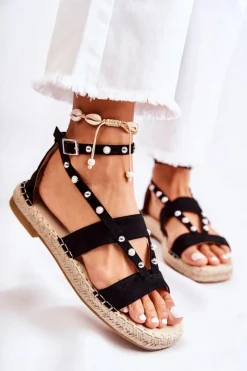 Discount Zamszowe Sandały Z Ćwiekami Czarne Marey Damskie Sandały Płaskie