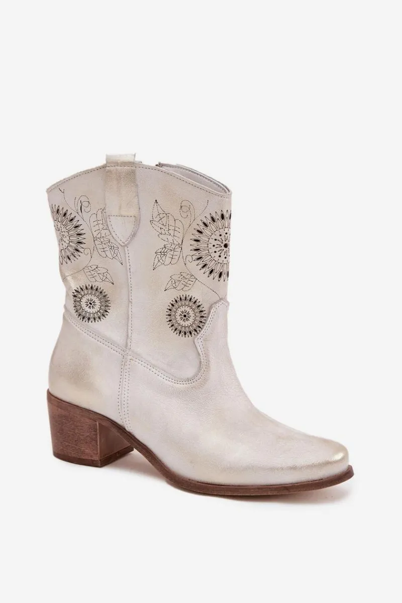 Outlet Zamszowe Skórzane Botki Damskie Ażurowe Na Obcasie 3844 Przecierany Damskie Botki Skórzane|Botki Na Słupku