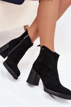 Sale Buty damskie Vinceza Zamszowe Skórzane Botki Damskie Na Słupku Vinceza 91142 Czarne