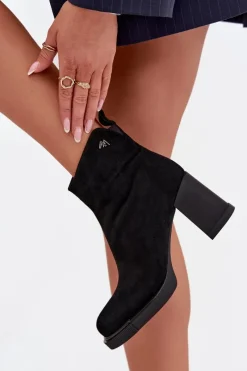 Sale Buty damskie Vinceza Zamszowe Skórzane Botki Damskie Na Słupku Vinceza 91142 Czarne