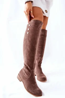 Discount Boto Zamszowe Skórzane Kozaki Lewski 2840 Brązowe