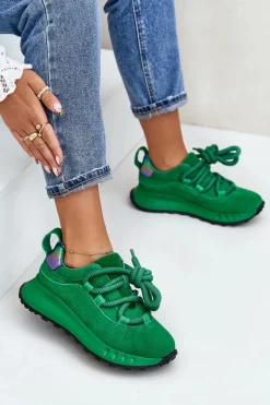 Online Artiker Zamszowe Sneakersy Damskie Z Grubym Sznurowaniem 55C0099 Zielone