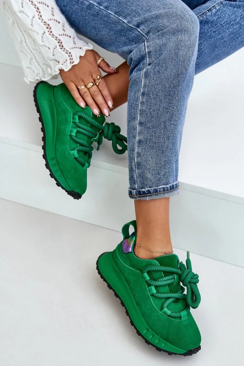 Online Artiker Zamszowe Sneakersy Damskie Z Grubym Sznurowaniem 55C0099 Zielone
