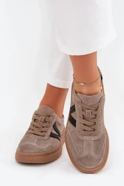 Zamszowe Sneakersy Damskie Na Platformie Vinceza 79562 Ciemnobeżowe Damskie Sneakersy Damskie