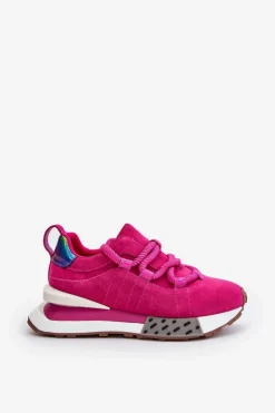 Buty Sportowe Na Platformie></noscript>Boto Zamszowe Sneakersy Damskie Na Platformie Z Grubym Sznurowaniem Artiker 55C0086 Fuksja Różowy