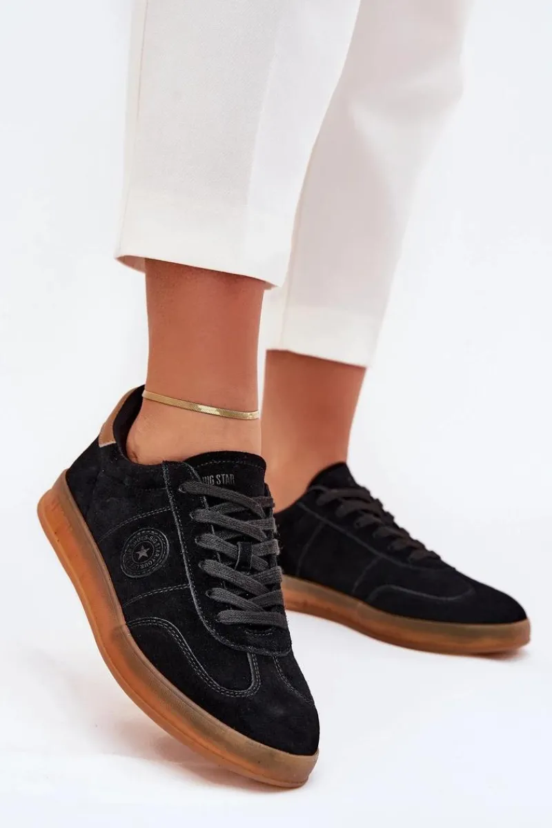 Zamszowe Sneakersy Damskie Big Star RR274851 HI-POLY SYSTEM Czarne Damskie Buty Sportowe Big Star|Sneakersy Damskie