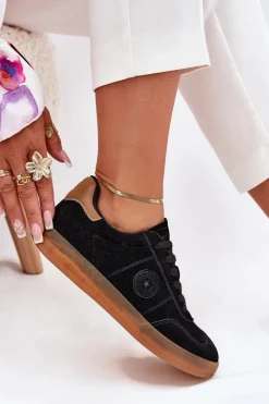 Zamszowe Sneakersy Damskie Big Star RR274851 HI-POLY SYSTEM Czarne Damskie Buty Sportowe Big Star|Sneakersy Damskie