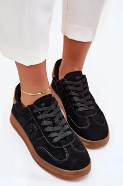 Zamszowe Sneakersy Damskie Big Star RR274851 HI-POLY SYSTEM Czarne Damskie Buty Sportowe Big Star|Sneakersy Damskie