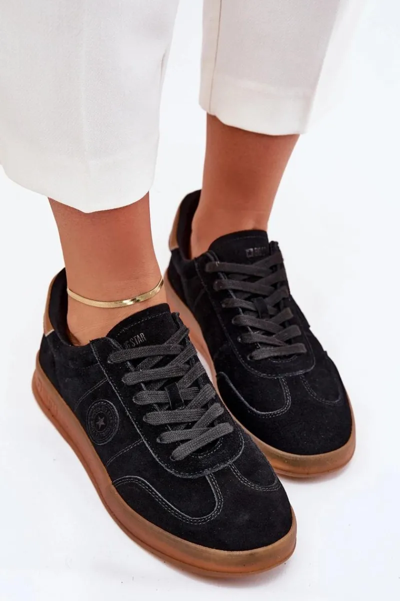 Zamszowe Sneakersy Damskie Big Star RR274851 HI-POLY SYSTEM Czarne Damskie Buty Sportowe Big Star|Sneakersy Damskie