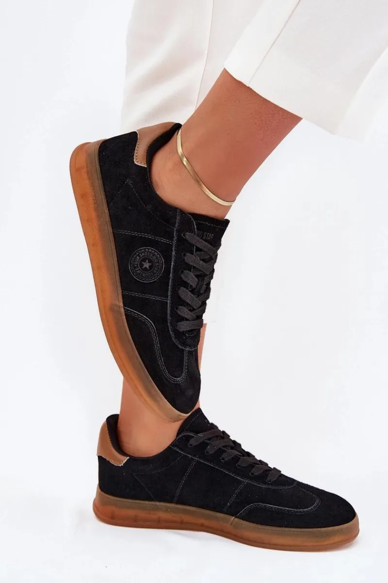 Zamszowe Sneakersy Damskie Big Star RR274851 HI-POLY SYSTEM Czarne Damskie Buty Sportowe Big Star|Sneakersy Damskie