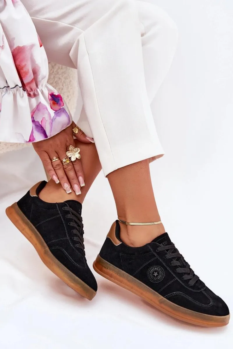 Zamszowe Sneakersy Damskie Big Star RR274851 HI-POLY SYSTEM Czarne Damskie Buty Sportowe Big Star|Sneakersy Damskie