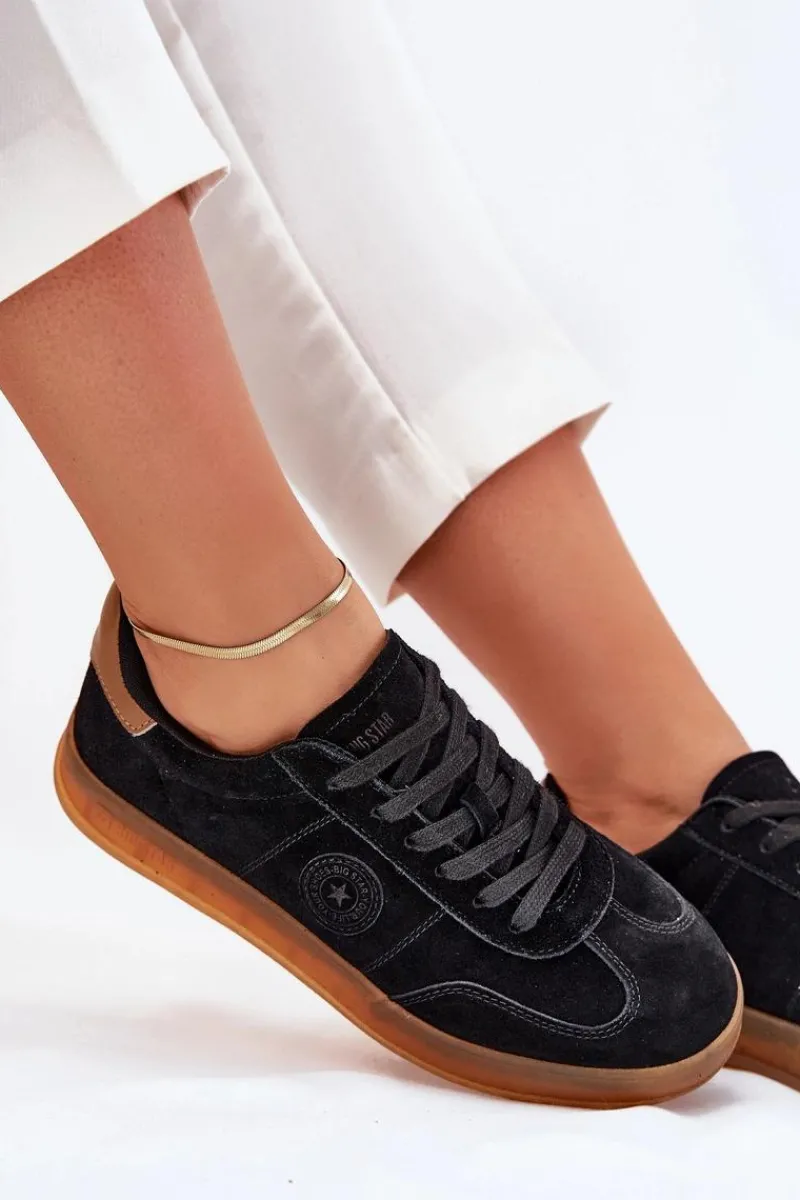 Zamszowe Sneakersy Damskie Big Star RR274851 HI-POLY SYSTEM Czarne Damskie Buty Sportowe Big Star|Sneakersy Damskie