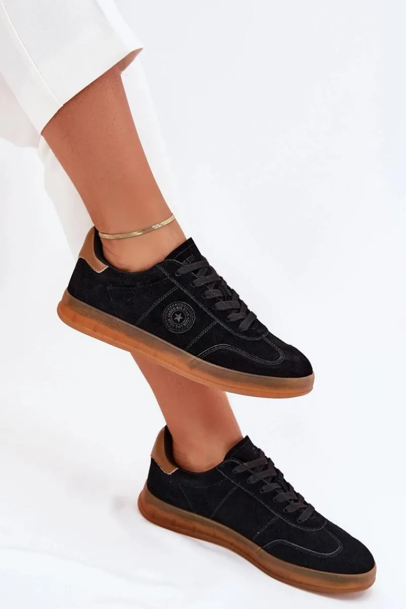 Zamszowe Sneakersy Damskie Big Star RR274851 HI-POLY SYSTEM Czarne Damskie Buty Sportowe Big Star|Sneakersy Damskie