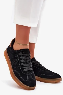 Zamszowe Sneakersy Damskie Big Star RR274851 HI-POLY SYSTEM Czarne Damskie Buty Sportowe Big Star|Sneakersy Damskie