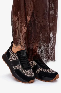 Online Zamszowe Sneakersy Damskie Na Platformie Panterka Vinceza 66793 Czarne Damskie Sneakersy Damskie