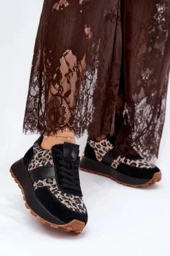 Online Zamszowe Sneakersy Damskie Na Platformie Panterka Vinceza 66793 Czarne Damskie Sneakersy Damskie