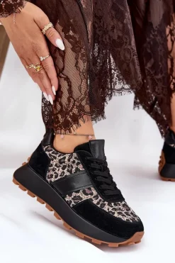 Online Zamszowe Sneakersy Damskie Na Platformie Panterka Vinceza 66793 Czarne Damskie Sneakersy Damskie