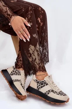 Hot Zamszowe Sneakersy Damskie Na Platformie Panterka Vinceza 66793 Beżowe Damskie Sneakersy Damskie