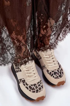 Hot Zamszowe Sneakersy Damskie Na Platformie Panterka Vinceza 66793 Beżowe Damskie Sneakersy Damskie