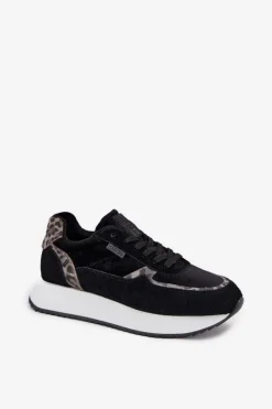 New Big Star Shoes Zamszowe Sneakersy Damskie Big Star OO274A312 HI-POLY SYSTEM Czarne Panterka Czarny