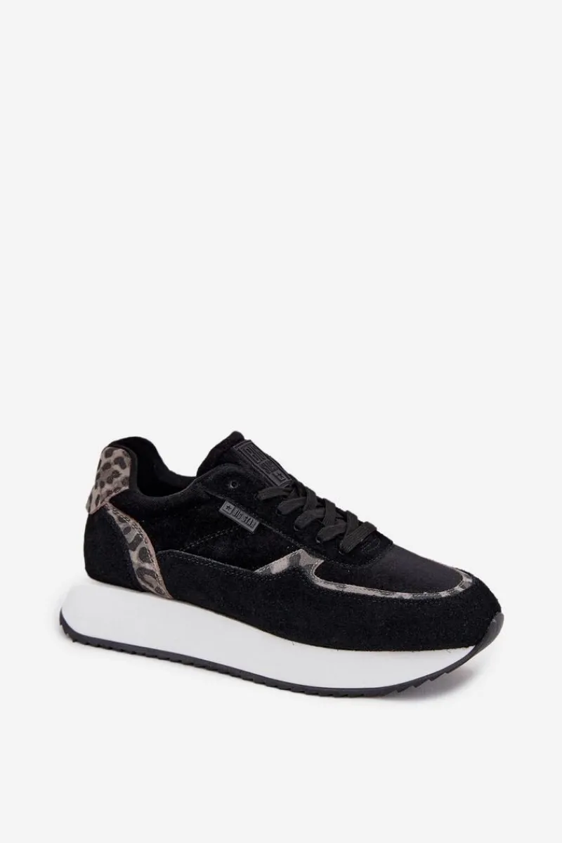 New Big Star Shoes Zamszowe Sneakersy Damskie Big Star OO274A312 HI-POLY SYSTEM Czarne Panterka Czarny