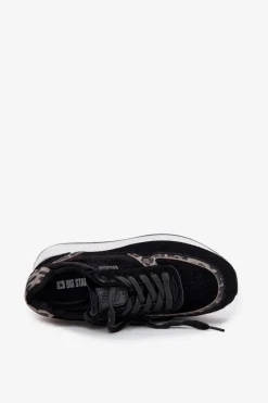 New Big Star Shoes Zamszowe Sneakersy Damskie Big Star OO274A312 HI-POLY SYSTEM Czarne Panterka Czarny