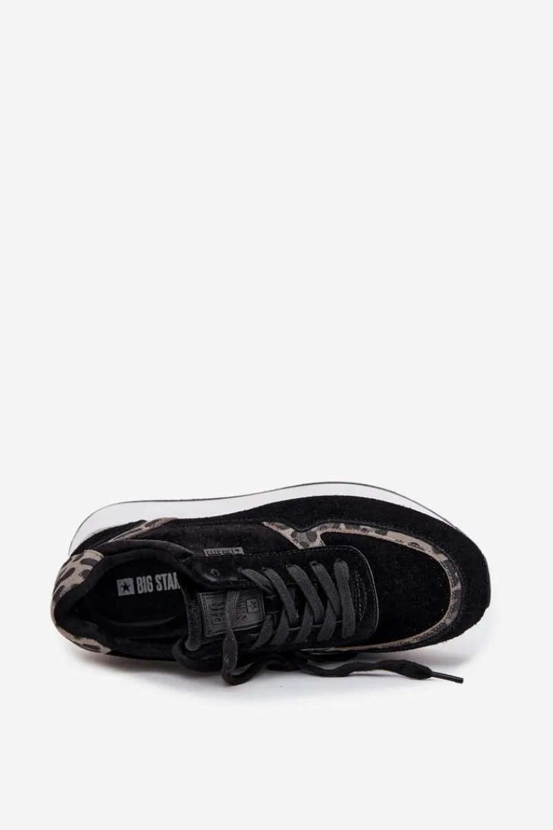 New Big Star Shoes Zamszowe Sneakersy Damskie Big Star OO274A312 HI-POLY SYSTEM Czarne Panterka Czarny