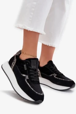 New Big Star Shoes Zamszowe Sneakersy Damskie Big Star OO274A312 HI-POLY SYSTEM Czarne Panterka Czarny