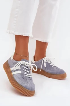 Sneakersy Damskie>Boto Zamszowe Sneakersy Damskie Na Platformie Niebieskie Marisae