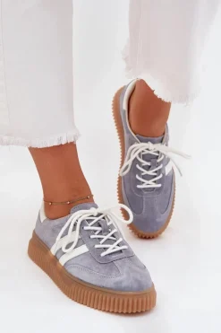 Sneakersy Damskie></noscript>Boto Zamszowe Sneakersy Damskie Na Platformie Niebieskie Marisae