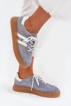 Sneakersy Damskie></noscript>Boto Zamszowe Sneakersy Damskie Na Platformie Niebieskie Marisae