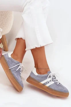 Sneakersy Damskie></noscript>Boto Zamszowe Sneakersy Damskie Na Platformie Niebieskie Marisae