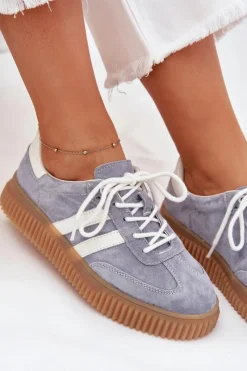 Sneakersy Damskie></noscript>Boto Zamszowe Sneakersy Damskie Na Platformie Niebieskie Marisae